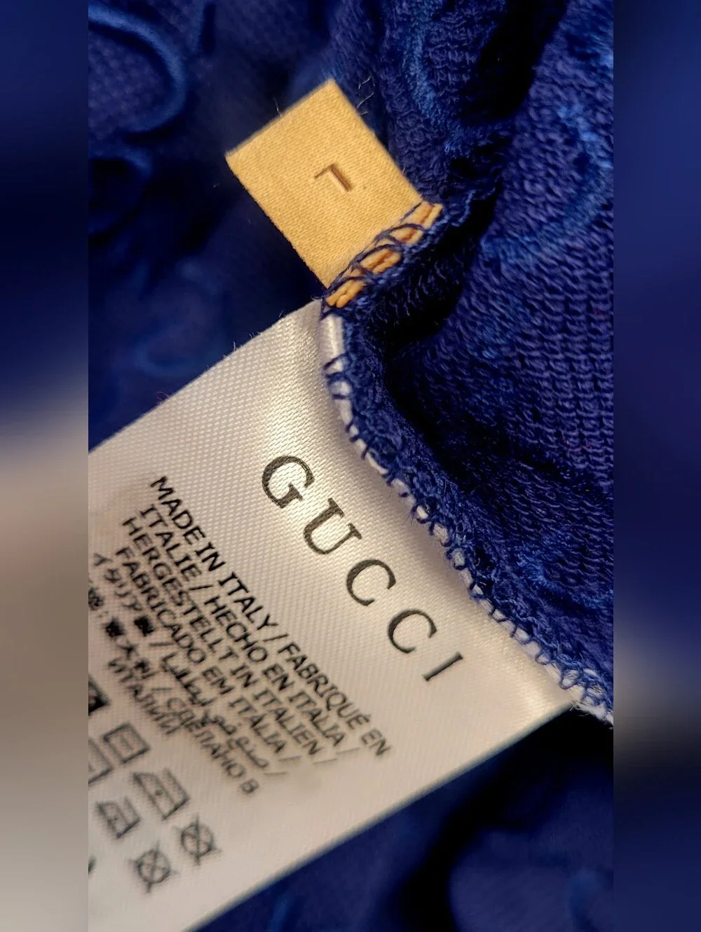 🇮🇹 GUCCI Embroidered 👕Navy Blue GG Jacquard Polo🇮🇹 with Cream Stripe Collar